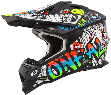 O'NEAL | Motocross-Helm | MX Enduro | ABS-Schale, Lüftungsöffnungen für optimale Kühlung | 2SRS Helmet RANCID V.24 | Erwachsene | Schwarz Weiß | Größe S