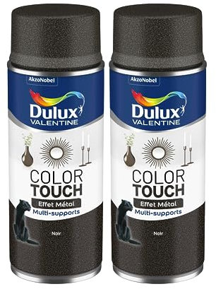 Dulux Valentine Peinture Intérieure et Extérieure Aérosol Color Touch - Effet Métal Noir Métallisé 400 ml - Lot de 2
