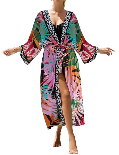 Bsubseach Bikini Bohemio para Mujer para bañador Kimono cárdigan | Caftán ligero y suave con cuello en V y manga murciélago, ajuste holgado para todas las figuras, ideal para la playa