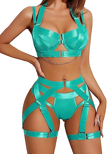 Avidlove Dessous-Sets Für Damen Sexy BH mit Bügel Und Slip Verstellbar Reizwäsche Bequem Unterwäsche Curvy Neckholder Mit Beinbänder Hellblau S