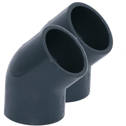 HAF® 2X PVC Fittings Winkel 45° mit 2X 50mm Klebemuffe - Winkelverbinder aus grauem PVC-U für Rohranschlüsse, Poolverrohrungen und vieles mehr... Qualität: Made in Europe. Menge: 2 Stück