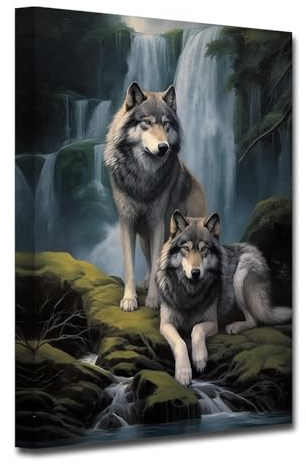 CXHOSTENT Wolf Leinwandbilder Wölfe in den Bergen Kunstdrucke Wildtierlandschaft Waldbilder für Heimbüro Dekoration gerahmt (B, 40.00 x 60.00 cms)