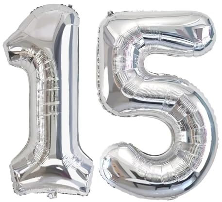 Vthoviwa 32 Zoll Luftballon Zahlen 15/51 silber, Number Luftballon 15/51. Geburtstag Foil Ballon, 0123456789,10-19,20-25,30,40,50,60,70,80,90, Folienballon 15/51 Party Dekoration