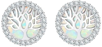 KristLand Orecchini a Bottone Argento 925 con Opale a Cuore Quadrato Ovale Fiore o Luna e Zirconi Regalo Donna