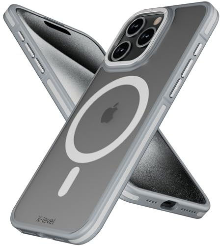X-level iPhone 15 pro hülle Silikon Kompatibel mit Magsafe Ultra Dünn&leicht stoßfest & kameraschutz Original Durchscheinende Matt Magnetisch Handyhülle für iPhone 15 Pro Case 6.1,Grau