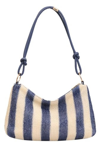 Extolove Sacs en paille pour femme, sac à bandoulière en paille tendance, sacs à main et sacs à main, Bleu A, Medium