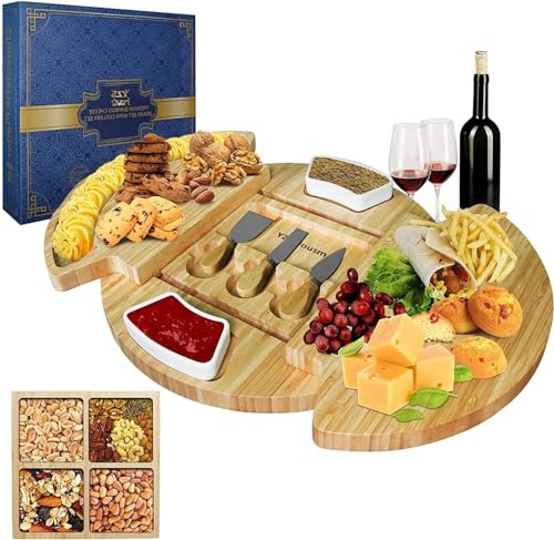 Louis Donné Cheese Board with Knife Set, Cheese Platter Charcuterie Board Plate Set, Serving Tray for Wine Crackers Brie and Meat, Large Thick Wooden Serving Board, Housewarming Gift for Gourmets
