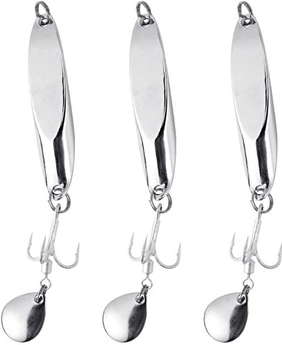 Dr.Fish 10g Sea Fishing Silver Spoons (Dexter Wedge) Metal Jig Spoon with Noise Blade Treble Hook Long Cast Spinnerbait for Mackerel Trout Salmon Bass