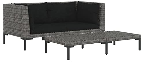 QJBSAVVA Sitzbank Outdoor Balkonmöbel Kleiner Balkon Eckbank Balkon Lounge Klein - 3-TLG. Garten-Lounge-Set Dunkelgrau Halbrundes Poly Rattan für Café Kleinen Balkon Hotels Draußen