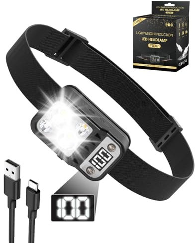 Maxesla LED Stirnlampe Wiederaufladbar mit 70° Winkeleinstellung, Rotlichtsensor, USB Aufladbar, Mini Kopflampe mit 6H+ Laufzeit, IPX4 Wasserdicht, 4 Lichtmodi, Headlamp für Joggen und Outdoor