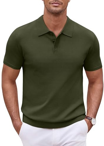 COOFANDY Camisa Polo Masculina de Manga Corta tejiendo Blusa de Golf de edición Regular de Poloshirt de Verano Verde Militar M