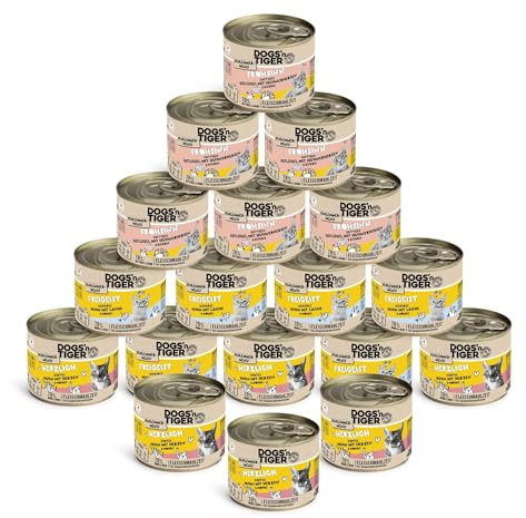 Dogs’n Tiger Adult Katzenfutter, Nassfutter, Getreidefrei, ohne Zuckerzusatz & Konservierungsstoffe, optimale Verträglichkeit, Schlemmerpaket, Huhn, Geflügel, Lachs, Karotte & Kürbis, 18x200g