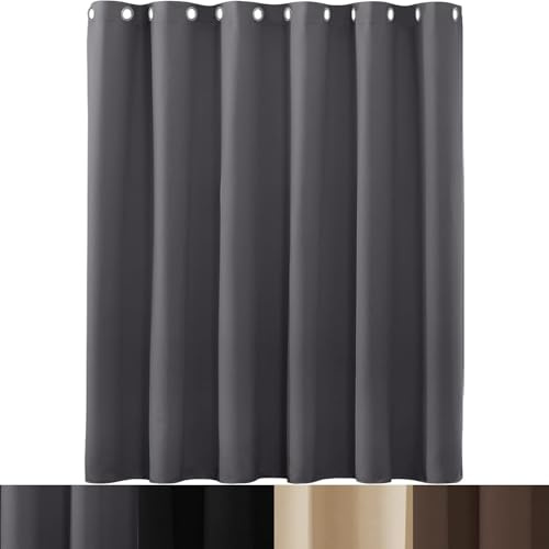 AMZYU Vorhang mit U-Band für Schiene, 130 x 155 cm Schöner Weicher, Kälteschutz Warm Vorhang Blickdicht mit Ösen, Raumteiler Waschbar, in Vielen Farben Und Größen, Dunkelgrau