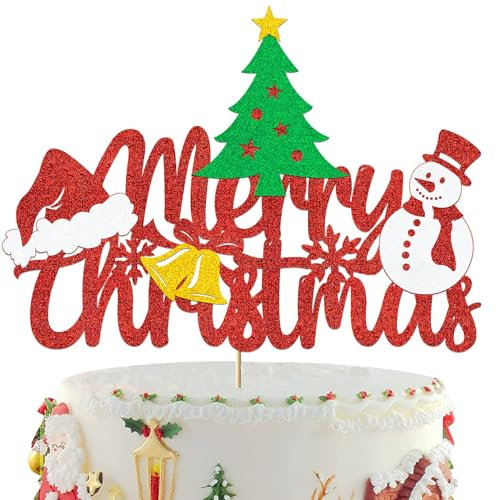 ZOSIGN Weihnachten Kuchen Topper, Weihnachten Tortendeko, Glitzer Merry Christmas Cake Topper, Weihnachten Party Dekoration Supplies für Torten Muffins Weihnachtsfeier