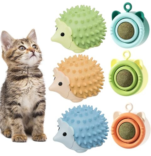 dancepandas Bola de Hierba Gatera, 6 Piezas Bola Catnip Juguetes para Gatos Pared Naturales Bola Hierba Gatera Giratorio Refrescar Aliento Cuidado Dental Juegos Gatos para Gatos de Interior