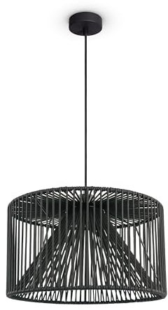 Paco Home LED Pendelleuchte Wohnzimmer Pendellampe Hängeleuchte Esszimmer Küche Deko Vintage Korboptik Boho Natur E27, Lampenart:Pendelleuchte, Farbe:Schwarz 13