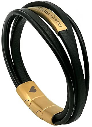 Herren Lederarmband mit Gravur mit Namen oder Datum – personalisiertes Armband aus Echtleder – Geschenk zum Geburtstag für Männer & Papa – Wunschtext graviert – individuelles stilvolles Männerarmband