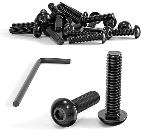 ORTAVA Lot de 50 vis à tête ronde M4 x 16 - Vis noires à tête bombée avec six pans creux ISO 7380 - Filetage complet - Avec clé à six pans creux