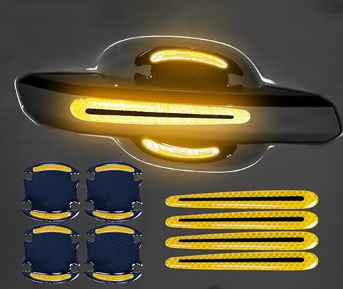 BIXUFA 8 Stück Auto Türgriff Schutzfolie für Kia Rio / K2 (UB) 5-Door Hatchback 2011-2016, Kratzschutz Aufkleber Autotürgriffschutz mit Reflektierenden Sicherheitsstreifen,Yellow