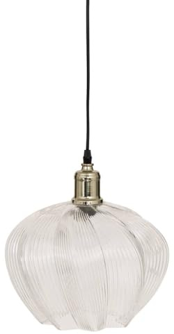 Atmosphera - Suspension Phylas - Abat-jour en Verre Transparent Strié D27,5cm - Ampoule Non Incluse E14 40W - Luminaire pour Salon, Cuisine, Bureau, Chambre