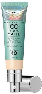 IT Cosmetics Your Skin But Better CC+ Cream Natural Matte LSF 40, 32 ml, Glanz reduzierende, farbkorrigierende und pflegende Foundation mit LSF 40, Getönte Gesichtscreme, Farbton Fair Warm