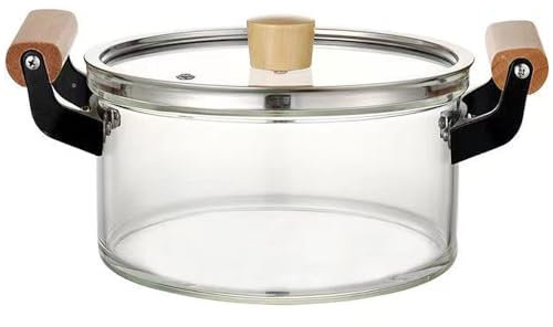XIUCAI Olla Transparente de Vidrio Termorresistente con Tapa y Mango de Madera|Esencial para Cocinas y Comedores,2.5L