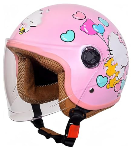 VHVYWY Kinder-Motorradhelm, Rollerhelm für Jungen und Mädchen von 4–16 Jahren, mit kratzfestem Visier, ECE/DOT-geprüfter Elektroroller Pink