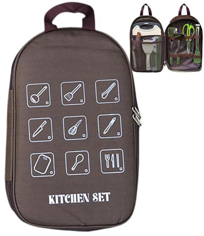 Camping-Küchen-Organizer, hohe Kapazität, Camping-Kochutensilien-Tasche, wasserdicht, Outdoor-Geschirr, Aufbewahrung für Reisen, Wandern und , kompakt und 600D Oxford-Tuch, 38 x 23 x 3 cm,