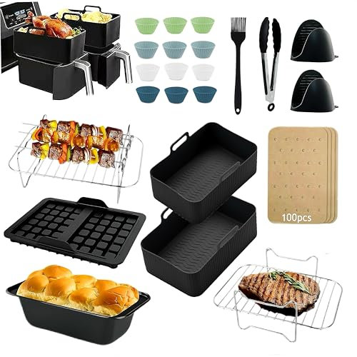 Ninja Heißluftfritteuse Zubehör Airfryer Zubehör für Ninja Foodi Max Dual Zone AF400EU AF300EU - 22 PCS Air Fryer Accessories für 7.6L-9.5L und Meisten Dual Zone Airfryer BPA-frei
