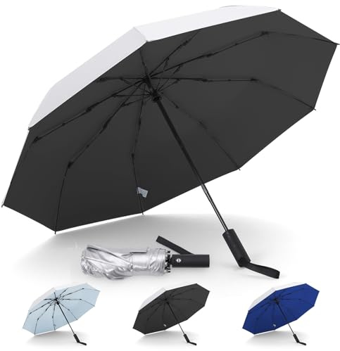 LIDOMPO UPF 50+ Travel Compact UV Umbrellas For Sun Protection Automatic Open Close Sun Umbrella UV Protection for Walking, Black, 12.5 inches diameter, Classic