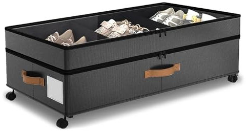 Contenitore sotto il letto con ruote, contenitori con coperchio trasparente, XXL, 72 l, organizer da mettere sotto il letto, con cassetto in metallo, salvaspazio, per vestiti, scarpe e coperte