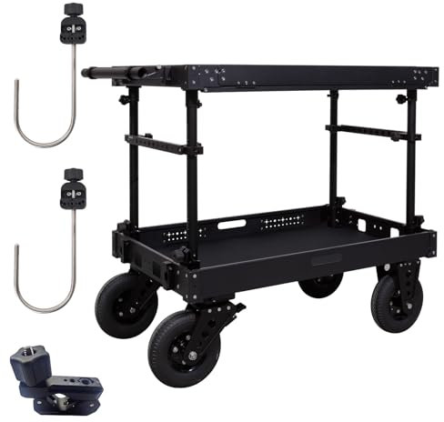DFCINE Video Production Camera Cart – Foldable 660LBS Mobile Workstation for Studio/Film, Tool-Free Setup, 8 Pneumatic Wheels, CNC Aluminum, with Rod Clamp & 2 Hooks for Accessories