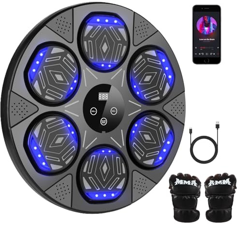Musik-Boxmaschine, Wandmontage, intelligenter Bluetooth-Boxtrainer mit LED-Licht, Bluetooth, 7 Geschwindigkeitsmodi, Boxhandschuhe für Erwachsene und Kinder, Training zu Hause, im Büro, Fitnessstudio