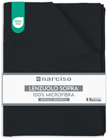 NARCISO Bettlaken Ohne Gummizug 150x290 cm aus Mikrofaser, Betttuch Ohne Gummizug Einfarbiges, Geprägtes Muster, Atmungsaktives und Hypoallergenes Laken, Made in Italy (schwarz)