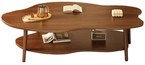 2-stufiger Couchtisch in Wolkenform, Couchtisch aus Holz in Wolkenform, moderne Mitteltische aus der Mitte des Jahrhunderts, ovale Holztische mit Stauraum für Wohnzimmer, Wohnung, 80 x 40 x 40 cm