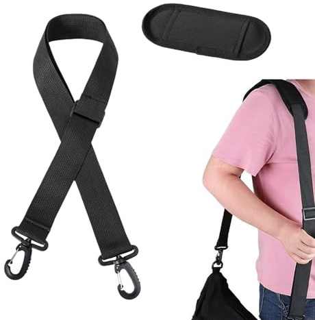 Universal Schultergurt für Taschen 90 bis 160 cm verstellbar mit Schulterpolster 38 mm Breite Ersatzriemen, Schwarz Kameragurt für Laptoptasche Reisetasche Sporttasche Umhängetasche Tragegurt