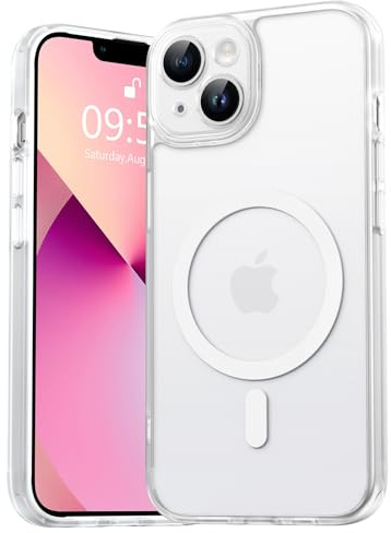 EASDNB für iPhone 13 Hülle für Magsafe mit Kameraschutz, Magnetisch Handyhülle für iPhone 13 Stoßfeste Kratzfeste Durchscheinende Matt Rückseite Schutzhülle für iPhone 13 Case, Transparent Weiße