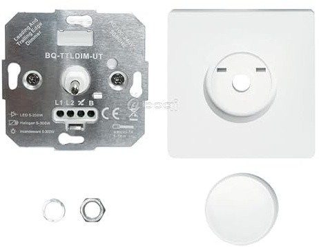 Dimmer für LED Lampen 5-300W / VA, Universeller LED Dimmer Schalter, Dimmer Schalter AC 100-240V, Dimmer für Led Lampenfür Led, Glühlampe und Halogenlampe, Blende Weiß Glänzend