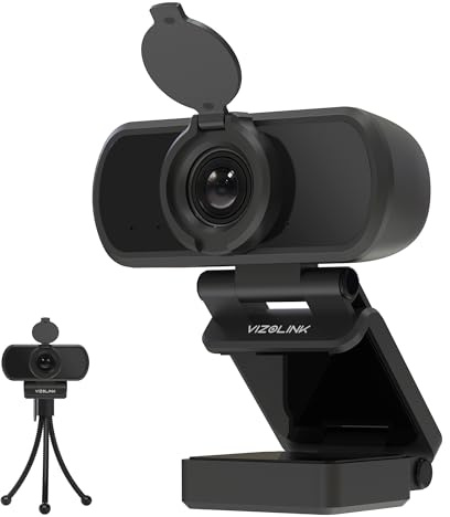 VIZOLINK N51A Webcam Full HD 1080P 30FPS Webcam PC Grand Angle 110 °Mise au Point Fixe Deux Micro Correction Lumière Plug Play Windows MacOS Linux Youtube Streaming Skype Appel Vidéo Vidéoconférence
