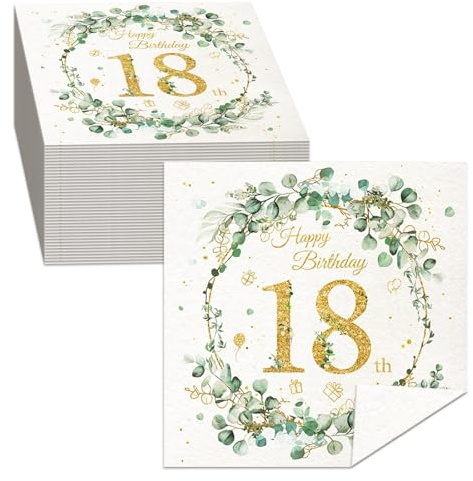 40 Stück Servietten 18 Geburtstag Servietten Eukalyptus Geburtstag, Papierservietten Grün Gold für deko 18 geburtstag mädchen Junge Feiern Party Jubil (18 Jahre alt)