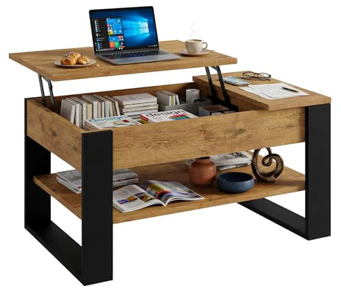 CraftPAK Couchtisch höhenverstellbar mit Stauraum | Wohnzimmertisch mit Hubplatte und Ablage | Multifunktional & stabil