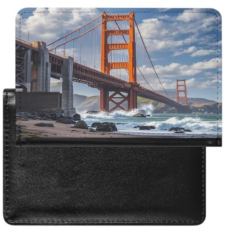 Porta passaporto Golden Gate Bridge per donne e uomini in pelle PU custodia per passaporto custodia per viaggio minimalista sottile tasca frontale portafoglio porta carte di credito organizer