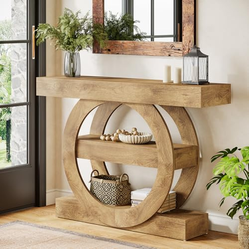 Tribesigns Table Console étroite pour canapé, 105 x 30 x 80 cm, Table d'entrée à 3 Niveaux, Console Meuble avec Rangement pour Couloir, Salon, Bureau et Chambre à Coucher, Marron (Brun Clair)