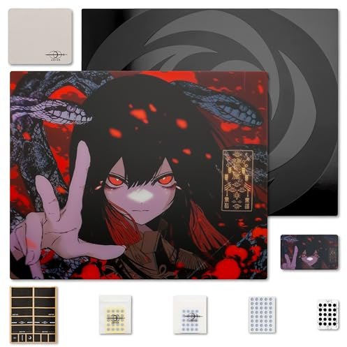 AbyssGaming Tapis de souris de jeu en verre Scarlet XL 490 x 420 mm, motif anime rouge/noir, surface vitesse micro-gravée, verre trempé, bords 2,5D, base en silicone antidérapante, pour FPS et
