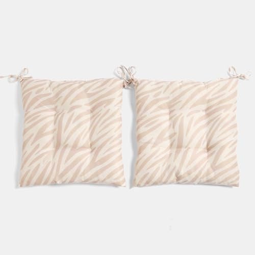 OHS 2 Pack Garden Chair Cushion Outdoor Seat Pads Zebra Print, Soft Comfy Outdoor Cushions with Ties for Garden Furniture Bistro Chairs Kitchen Dining Chair Seat Pads, Natural - 40 x 40cm