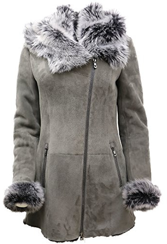 Luxuriöser Grauer Wildleder Merino Lammfell Mantel mit Toscana Kragen XL