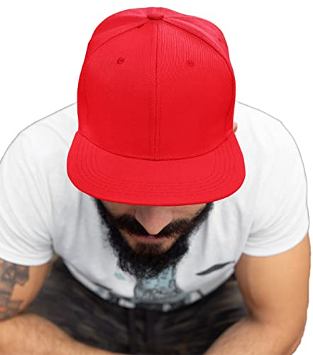 4sold ABC Rot Schwarz Cap Snapback Baseballkappe Druckknopfverschluss verstellbar mit flachem Schirm viele Farben (Red)