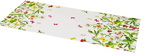 KAMACA Tischläufer 40x90 cm Wiesenblumen und Schmetterlinge hochwertiges Druck-Motiv mit Blumen für Küche, Wohnzimmertisch Garten für Frühling Sommer Ostern Tischtuch (Tischläufer 40x90 cm)