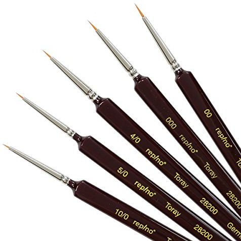 Toraypinsel Künstlerpinsel Set feinster Qualität sehr dünn (Grösse 10/0, 5/0, 4/0, 000 und 00) Aquarellpinsel Detailpinsel Acrylpinsel Toray Pinselset