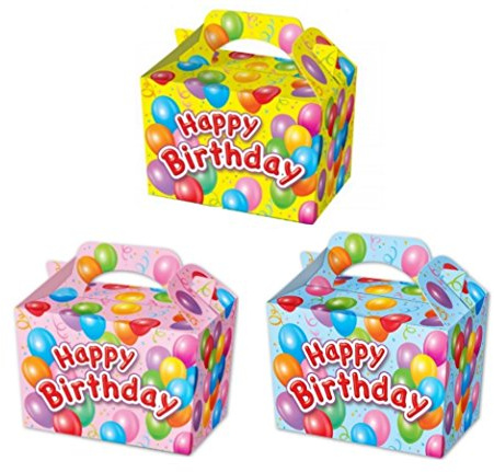 MustBeBonkers Happy Birthday Food Boxes Picnic Carry Meal Box Birthday Party Bag Plate (20 Boxes, Blue Box)